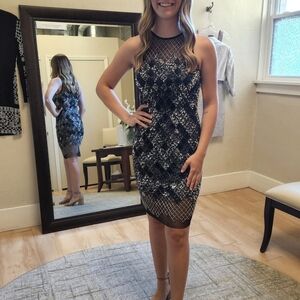 Size 4 fully beaded sleeveless sheath cocktail dress by Aidan Mattox like new